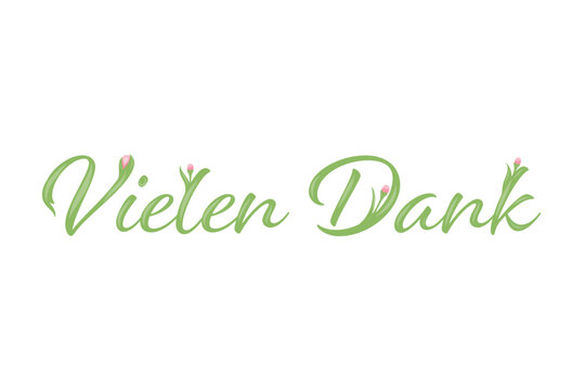 Inscription Thank you very much in German in spring style with tulips. Vielen Dank