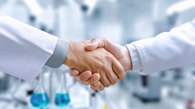 Professional Handshake between Two Business Partners in Lab Setting