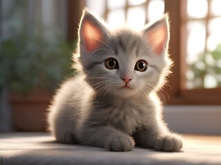 Obraz premium 3D Anime Portrait of a Cute Kitten with Expressive Eyes - Cat Photo