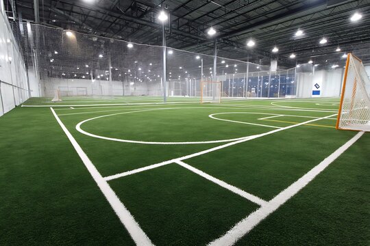 Advanced lacrosse center with safe turf and goal areas  
