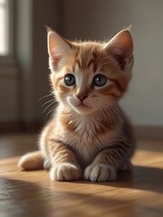 3D Anime Portrait of a Cute Kitten with Expressive Eyes - Cat Photo