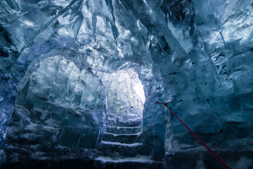 Beautiful view of an ice cave and surrounding area in Vatnajokull National Park (South Iceland)