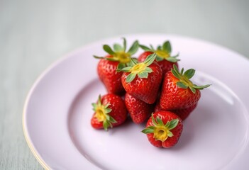 Fresh Ripe Red Strawberries on a Pink Plate Healthy Summer Fruit Dessert