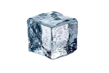 Obraz premium Single ice cube isolated on clean white backdrop, perfect clarity with clipping path 