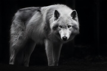 Obraz premium Majestic dire wolf highlighted on dark black canvas 