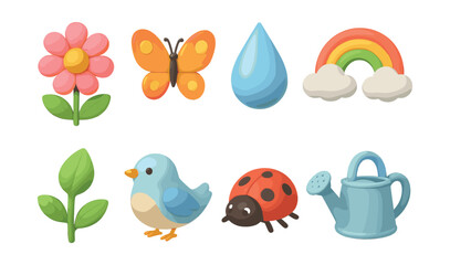 Vibrant spring  icons set: nature and weather themes