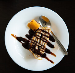 Spanish dessert Brazo de Gitano with filling of nutella