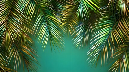 Vibrant Tropical Palm Leaves Background Teal