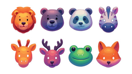 Vibrant  animal icons set with gradient glow: lion, panda, fox, and more