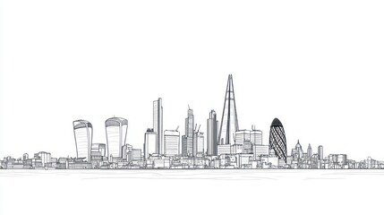 London skyline architectural sketch; city planning; background white; website banner