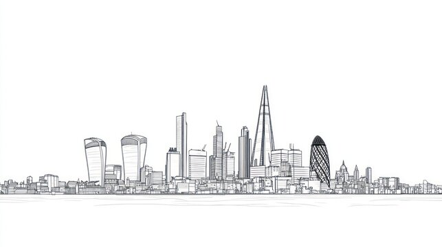 London skyline architectural sketch; city planning; background white; website banner