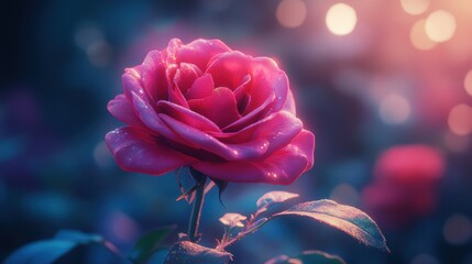 artistic close-up of red rose with vivid lighting and strong contrast