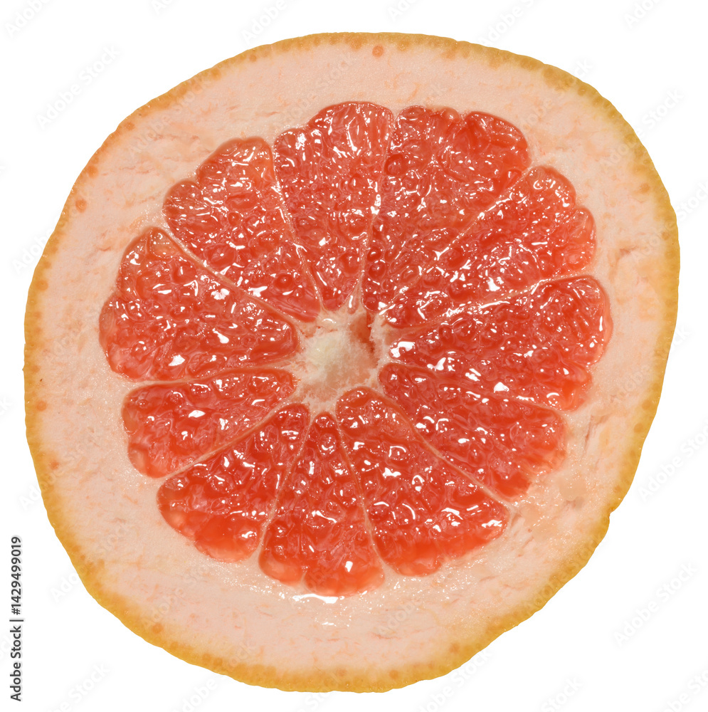 Poster a slice of ripe grapefruit on an isolated background