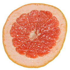 A slice of ripe grapefruit on an isolated background