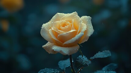 close-up of a fresh white rose with dewdrops and sharp focus