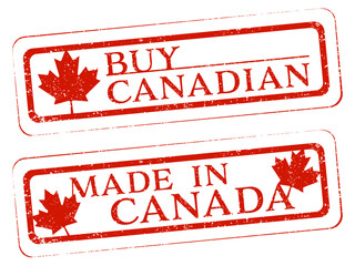 A set of grunge rectangle stamps with maple leaf and Canada text
