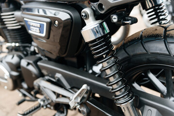 Obraz premium black motorcycle Shock Absorbers closeup view
