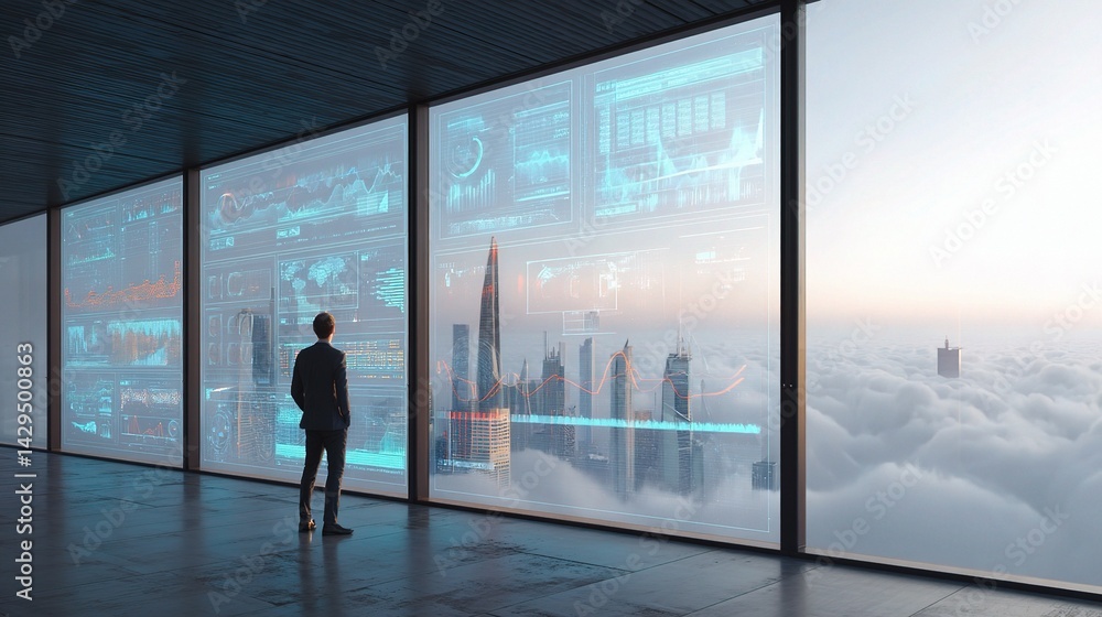 Poster virtual market analysis dashboard with graph insights for analysts