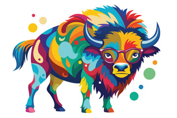 Naklejka premium Colorful artistic bison colorful paint splatters on white background.
