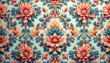 Intricate floral damask pattern in muted tones , home, fabric