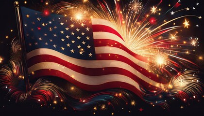 abstract illustration of american flag, colorful Sparklers, 4th Of July And Memorial Day concept background