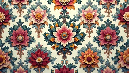 Intricate floral damask pattern in muted tones, aesthetic, leaf, wallpaper