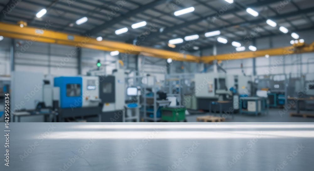 Poster empty concrete surface with blur factory background. production industry space with copy space. work
