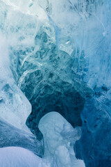 Beautiful view of an ice cave and surrounding area in Vatnajokull National Park (South Iceland)