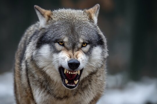  fierce dire wolf snarling with menacing sharp teeth  
