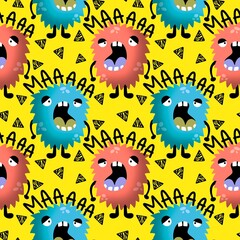 Cartoon doodle seamless monsters pattern for kids clothes print and wrapping paper and fabrics