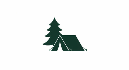 Fototapeta premium Camping tent and pine tree silhouette on white background 