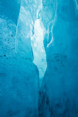 Beautiful view of an ice cave and surrounding area in Vatnajokull National Park (South Iceland)