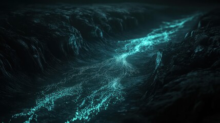 Alien River Flowing Through Dark Terrain