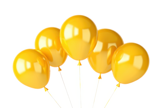 Globos de latex , inflados, color amarillo aislados sobre fondo transparente. PNG.