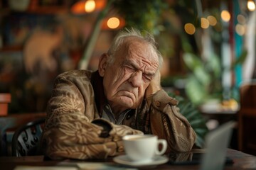Elderly man relaxing in cozy cafe