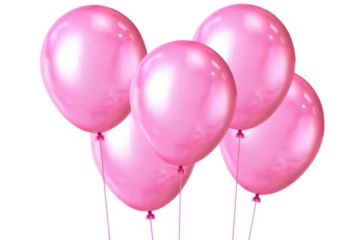 Globos de latex color rosa aislados sobre fondo transparente. PNG.