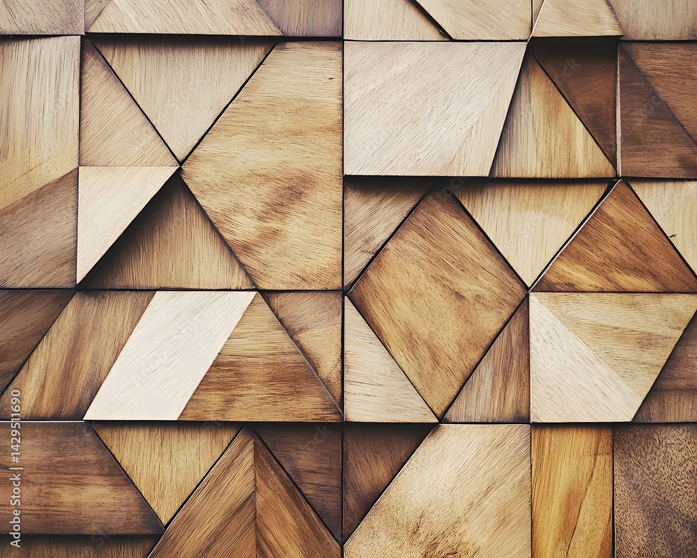 Poster a captivating wooden texture featuring an intricate geometric pattern of triangular and diamond-shap