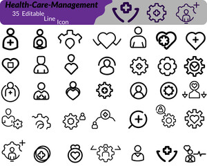 A Health Care Management icon set with icons covering hospitals, doctors, medical records, scheduling, insurance, and patient care—ideal for apps, websites, and health-related projects.