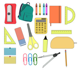 Set of school supply items, Essentials back to school