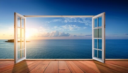 open window with sea view