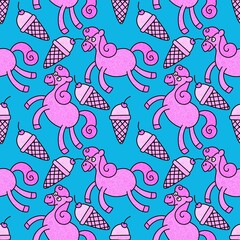 Obraz premium Christmas animals seamless horse pattern for wrapping paper and fabrics