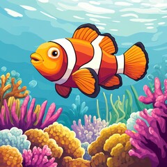 Fototapeta premium Clownfish swimming in coral reef