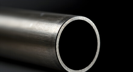 Fototapeta premium Close Up View Of Shiny Metal Pipe Against Black Background