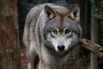 Obraz premium Dynamic dire wolf in nature-inspired illustration 