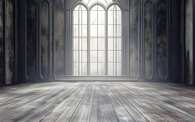 Gothic Room Interior Design Wooden Floor Large Window
