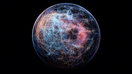 Naklejka premium An abstract representation of a global network, showcasing vibrant connections and intricate patterns, symbolizing the flow of data and communication across the world.