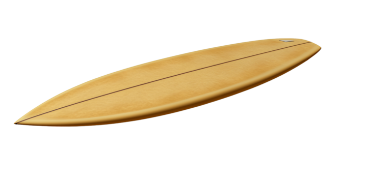 Isolated tan surfboard with a single stringer on a transparent background Concept of surfing, summer, and beach lifestyle