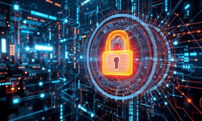 Digital Cyber Security Lock on Circuit Board - Powered by Adobe
