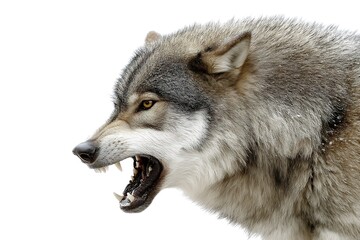 Fototapeta premium Elegant dire wolf in sharp focus on white background 