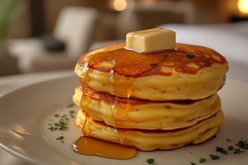 Stacked Pancakes with Butter and Syrup Perfect for Breakfast or Brunch Mouthwatering Food Pho